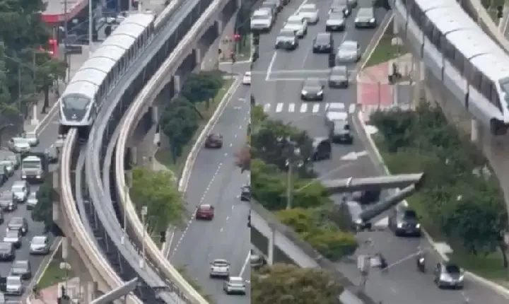 Guindaste cai sobre monotrilho e fere operador em SP