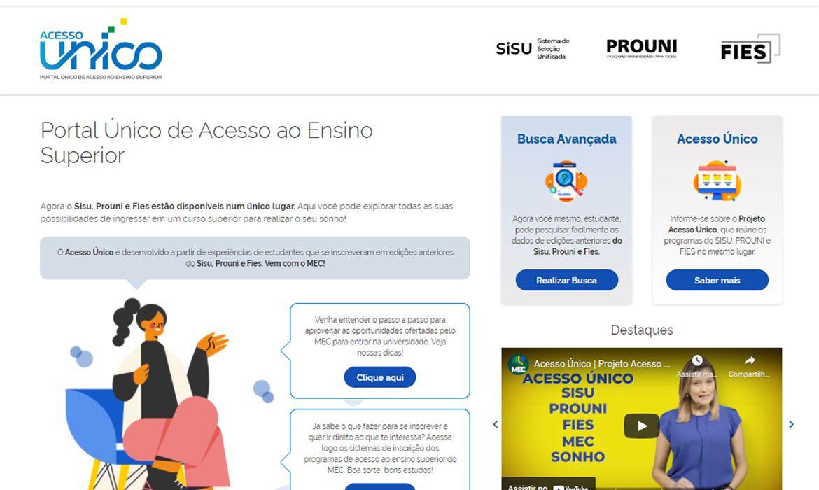 Acesso Único: MEC anuncia portal exclusivo para Sisu, Prouni e Fies