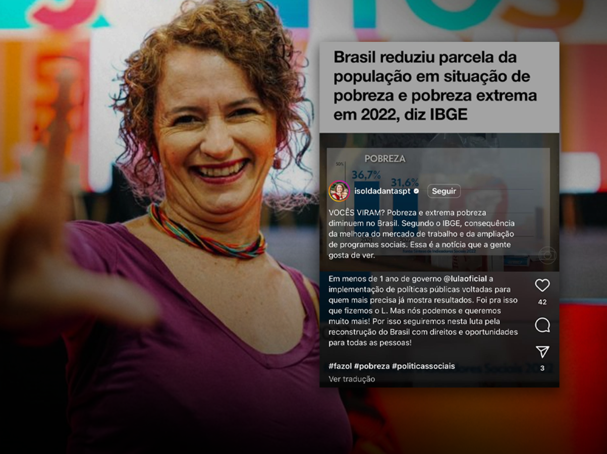 Deputada petista do RN apaga post após descobrir que dados sobre queda da pobreza eram de Bolsonaro
