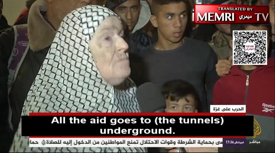 Idosa palestina denuncia que Hamas leva suprimentos doados para os túneis: