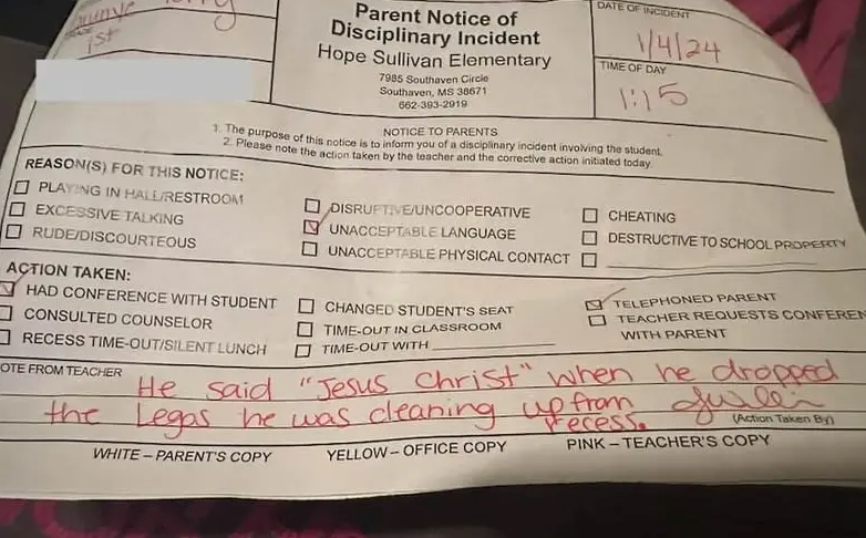 Escola no Mississippi gera polêmica ao advertir aluno por dizer ‘Jesus Cristo’